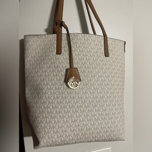 Michael Kors Monogrammed Beige and Tan Tote